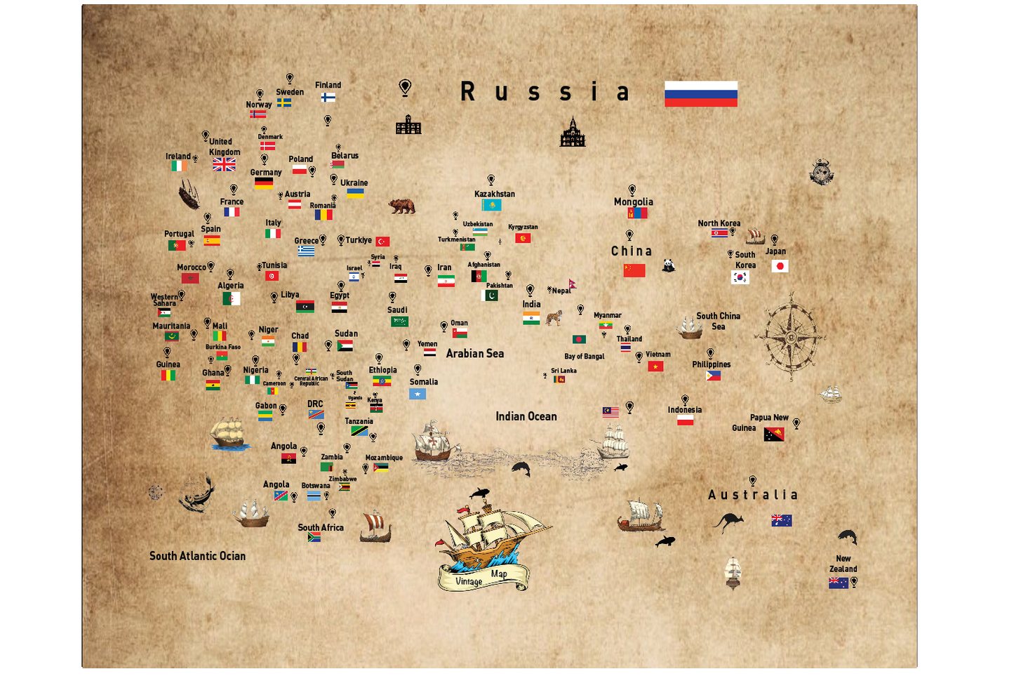 Vintage Flag Map